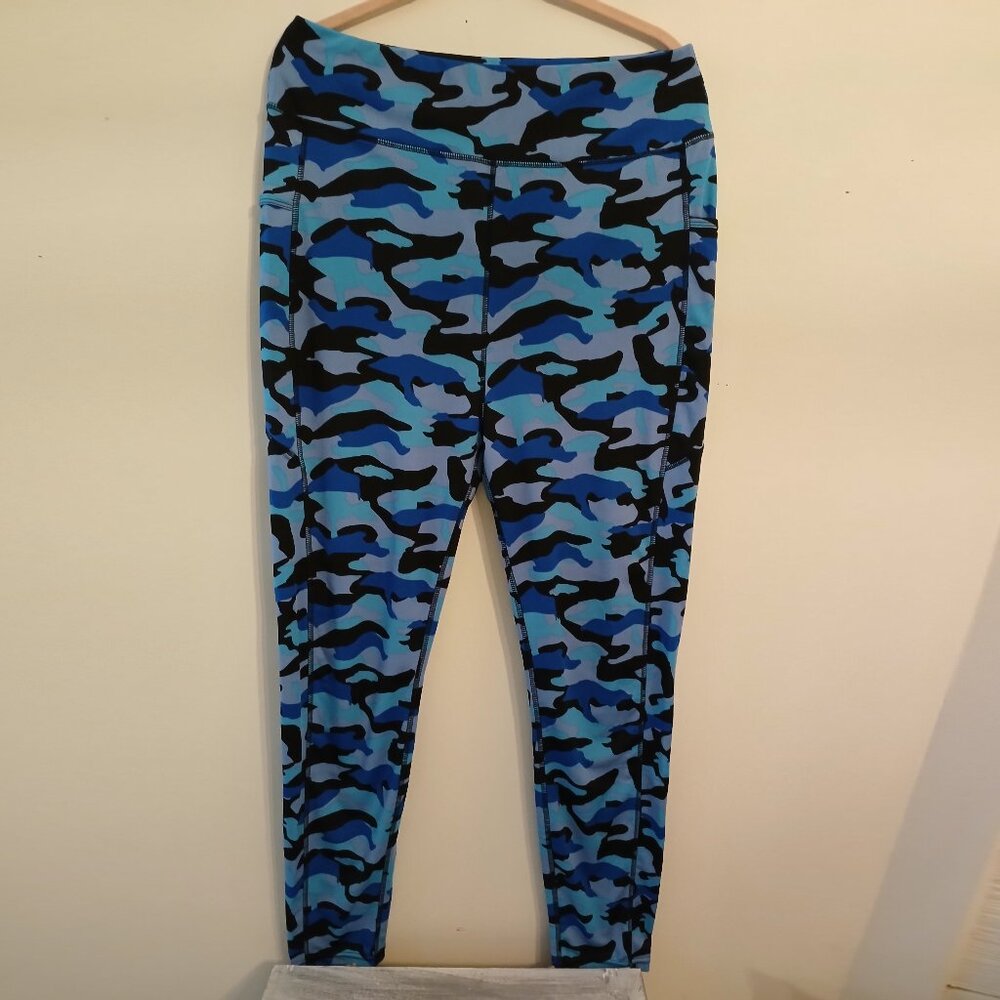 POP Fit 2X Spandex Pocketed Leggings Like-new Blue Camo Pattern